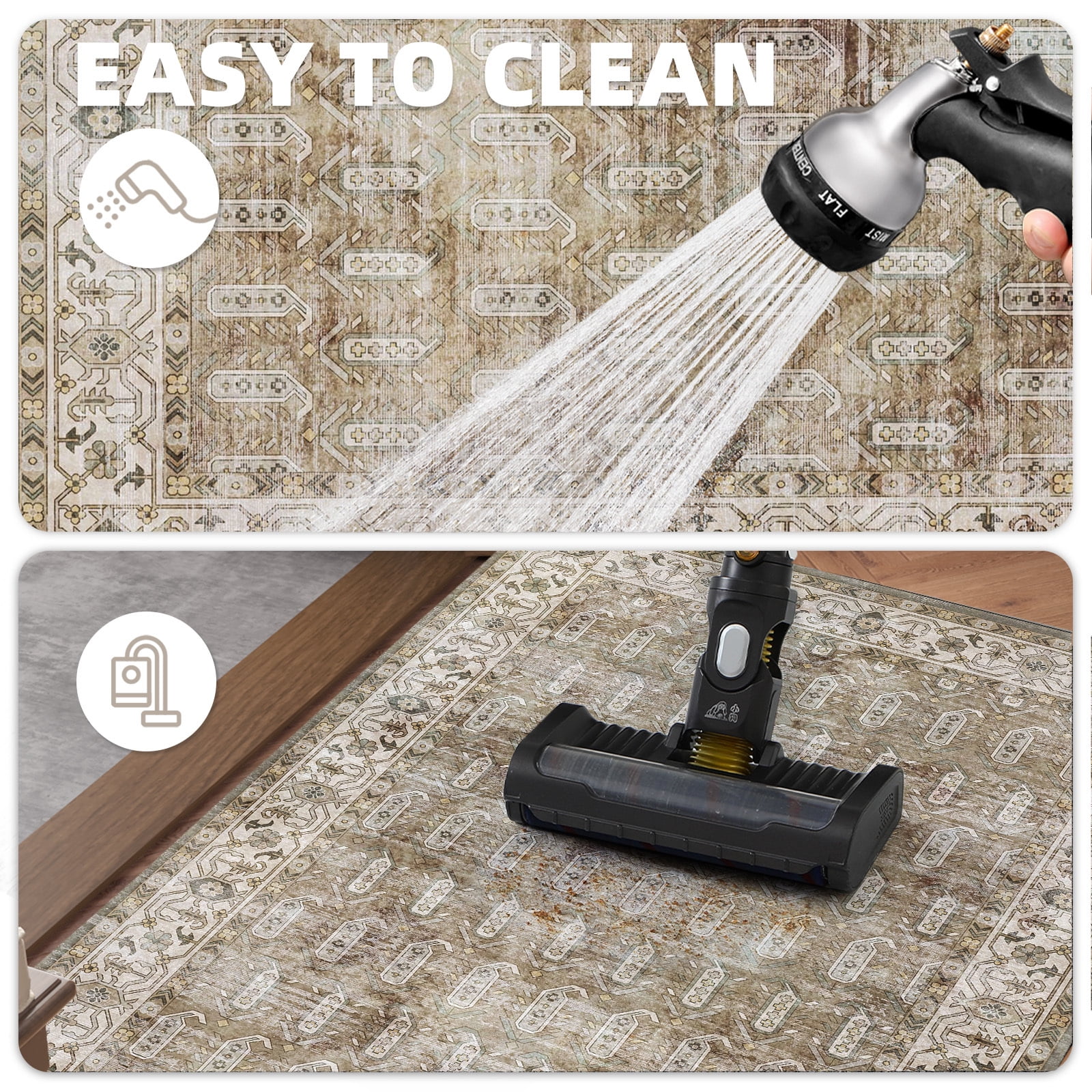 PABUBE Vintage Runner Rug, Non Slip Machine Washable Fade Resistan, 3'x12'