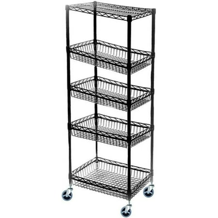 

14 Deep x 48 Wide x 102 High 5 Tier Black Mobile Basket Unit 800lb total capacity