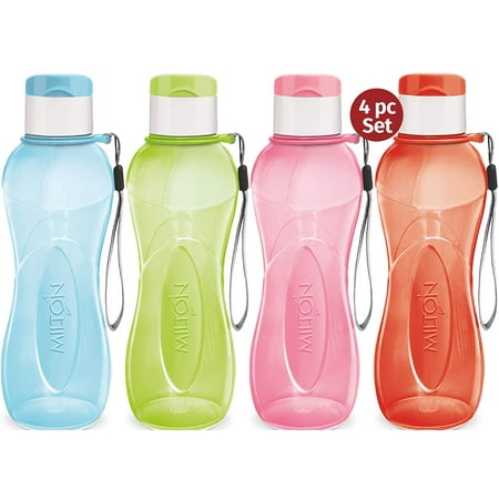 Water Bottle Carrier For Hiking MILTON Sports Water Bottle Kids Reusable Leakproof 25 Oz 4-Pack Plastic Wide Mouth Large Big Drink Bottle BPA & Leak Free with Handle Strap Carrier for Cycling Camping Hiking Gym Yoga ()