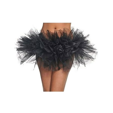 Women's Classic Vintage 5-layered Tulle 5k,10k running Tutu Skirt Petticoat, Black