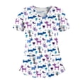 thumbnail image 4 of Top exfoliante con escote en V, manga corta, multiusos para mujeres, para SPA, cosmetología, camisa fácil de limpiar, uniforme de trabajo de enfermera Flor blanca, 4 of 8