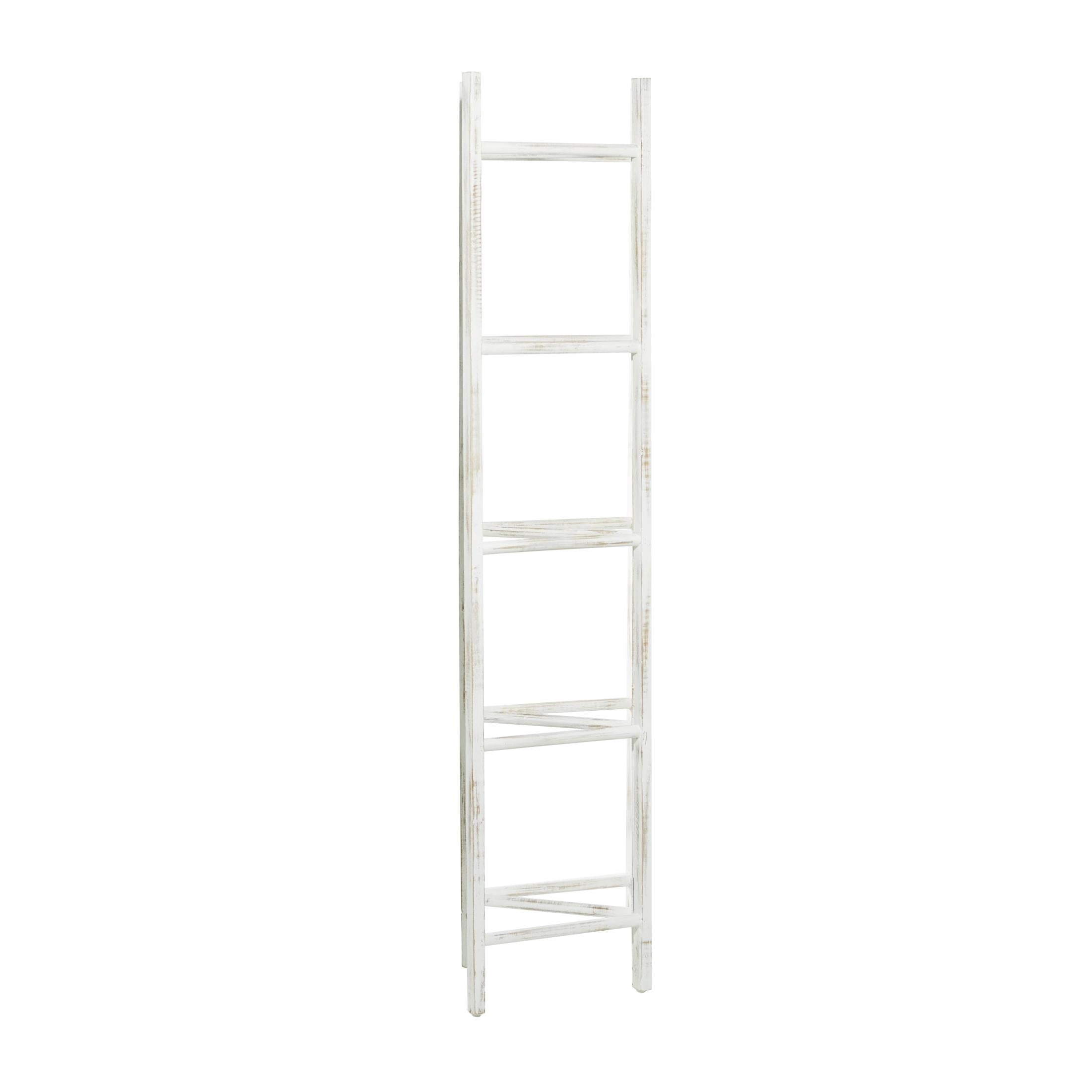 DecMode 48" x 71" White Wood Ladder 15 Rung Ladder with 3 Panels, 1-Piece