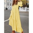 thumbnail image 6 of Women'S Boho Cotton Maxi Dress V-Neck Long Sleeve Flowy Beach Dress with Pockets and Buttons Light Yellow M, 6 of 9