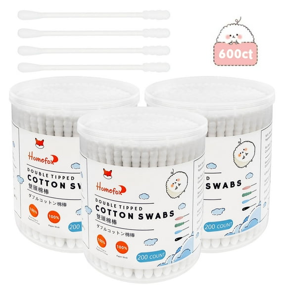 HOMEFOX 600 Count Cotton Swabs with Spiral Round Tips, Pure Organic Cruelty-Free