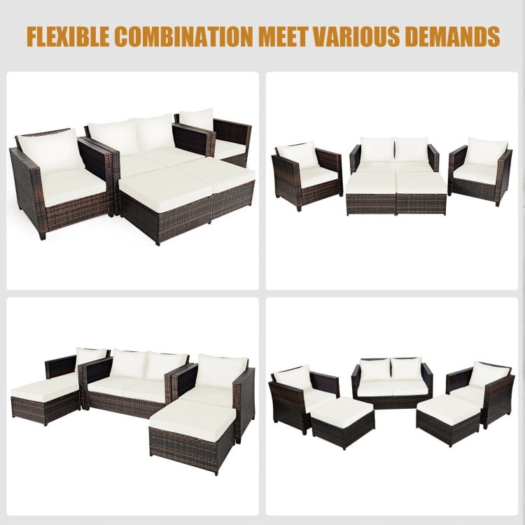 Aimee Lii 5 Pieces Patio Cushioned Rattan Furniture Set, Rattan Outdoor Furniture, White Aimee Lii 5 Pieces Patio Cushioned Rattan Furniture Set, Rattan Outdoor Furniture, White