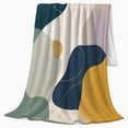 thumbnail image 2 of Abstract Teal Mustard and Blush Shapes, Calming Modern Style for Art Lovers, Flowing Color Block Pattern and Housewarming Gift, Soft Flannel Blanket for Bedroom and Living Room, Home Decor, 2 of 9