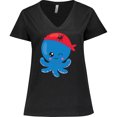 thumbnail image 3 of Inktastic Pirate Octopus, Blue Octopus With Red Pirate Hat Women's Plus Size V-Neck T-Shirt, 3 of 5