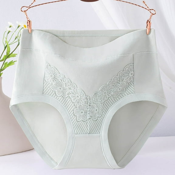 HongQid Underwear for Women Cotton High Waist Panties Full Coverage Briefs Soft Strech Ladies Breathable Panties Green 2XL