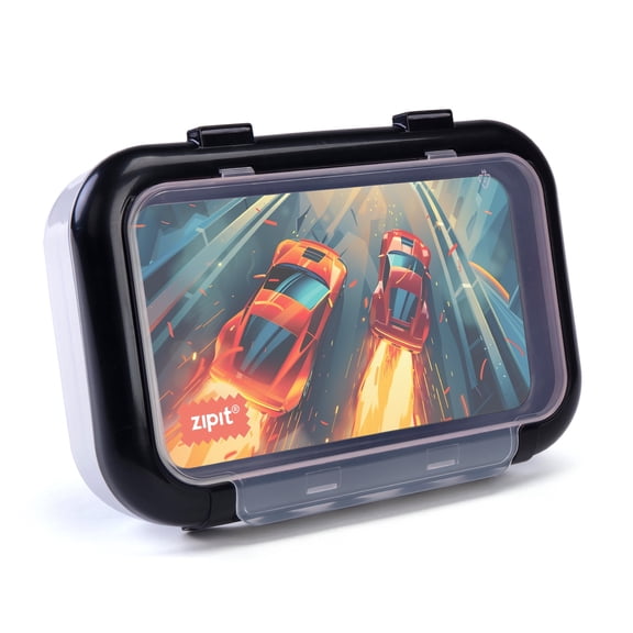 ZIPIT Recycled Plastic Pencil Case , 2 Compartments Pencil Box (Car Race)