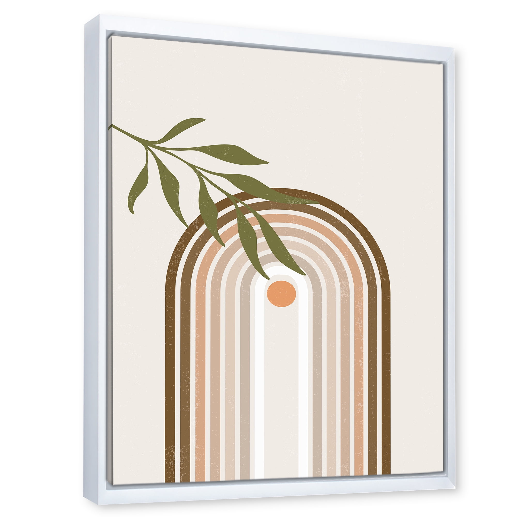 Designart 'Abstract Moon and Sun With Green Leaf I' Modern Framed Canvas Wall Art Print