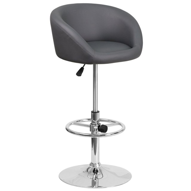 Contemporary Charcoal Fabric Adjustable Height Barstool with Barrel Back and Chrome Base