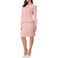 thumbnail image 4 of Conjunto de traje INSPIRE CHIC para mujeres, 2 piezas, chaqueta sin cuello de tweed con peplum y falda, talla XL, rosa, 4 of 5