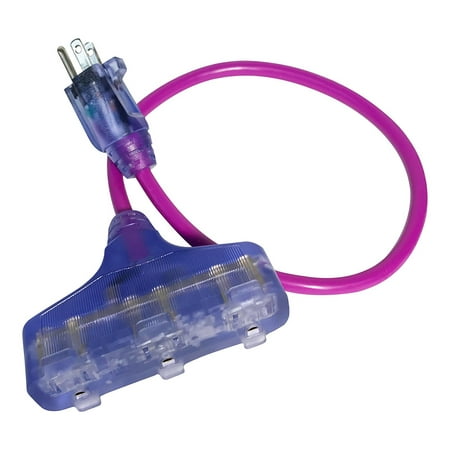 Triple Tag - Bold 50034 2' Lighted Triple Tap CGM Pigtail Extension Cord Plug Adapter, Purple