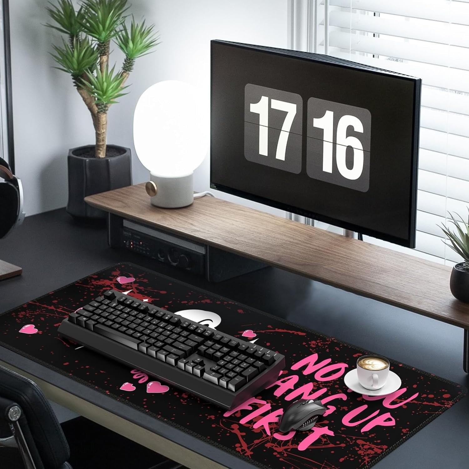 Ghost Face Desk Mat,Large Gaming XXL Mouse Pad, Desk Pad Large, with Non-Slip Rubber Base, XXL Computer Keyboard Mat with Stitched Edges, Extended Mousepad for Girls, Black Pink