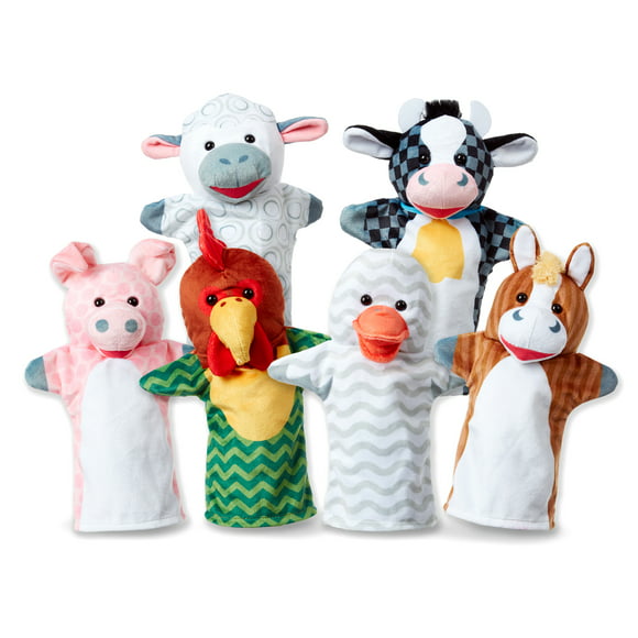 Melissa & Doug Barn Buddies Hand Puppets, Set of 6 (Cow, Sheep, Horse, Duck, Chicken, Pig)