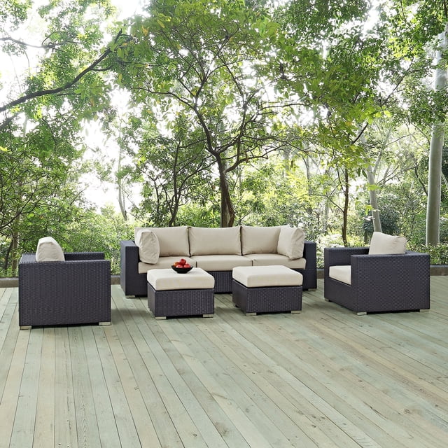 Modway Collection Convene Sectionnel de Mobilier de Patio Extérieur 7 Pcs, Beige