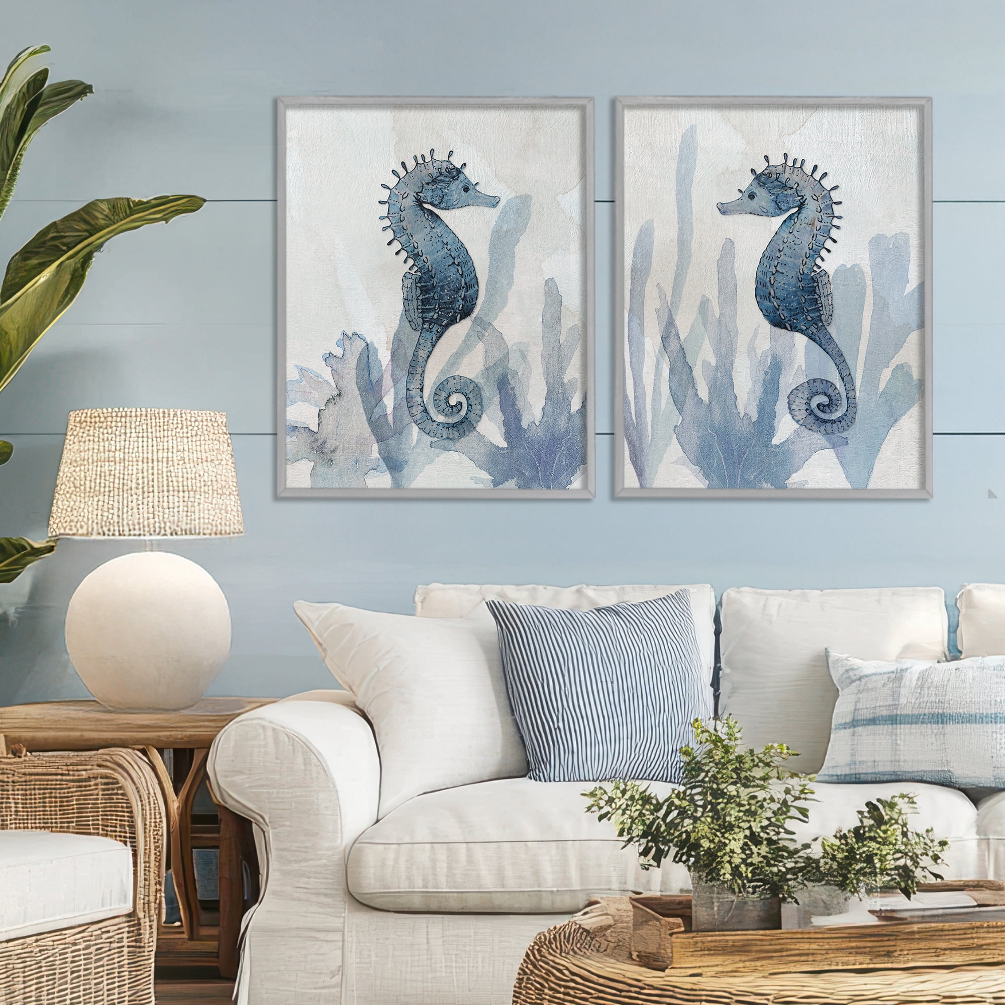 Stupell Industries Impressions of Seahorses 2 Piece Gray Framed Giclee Art Set, design by Susan Jill