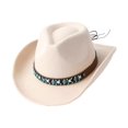 thumbnail image 2 of Straw Cowboy Hats For Women - Western Cowboy Hat For Men And Women Stylish Wide Brim Hat With Beaded Band Classic Hat For Outdoor Country Fashion,Beige,One Size, 2 of 3
