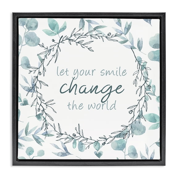 Stupell Industries Smile Change The World Black Framed Floater Canvas Wall Art, design by Kim Allen