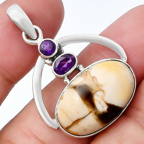 Natural Peanut Wood & Amethyst 925 Sterling Silver Pendant Jewelry P-1129 SDP143061