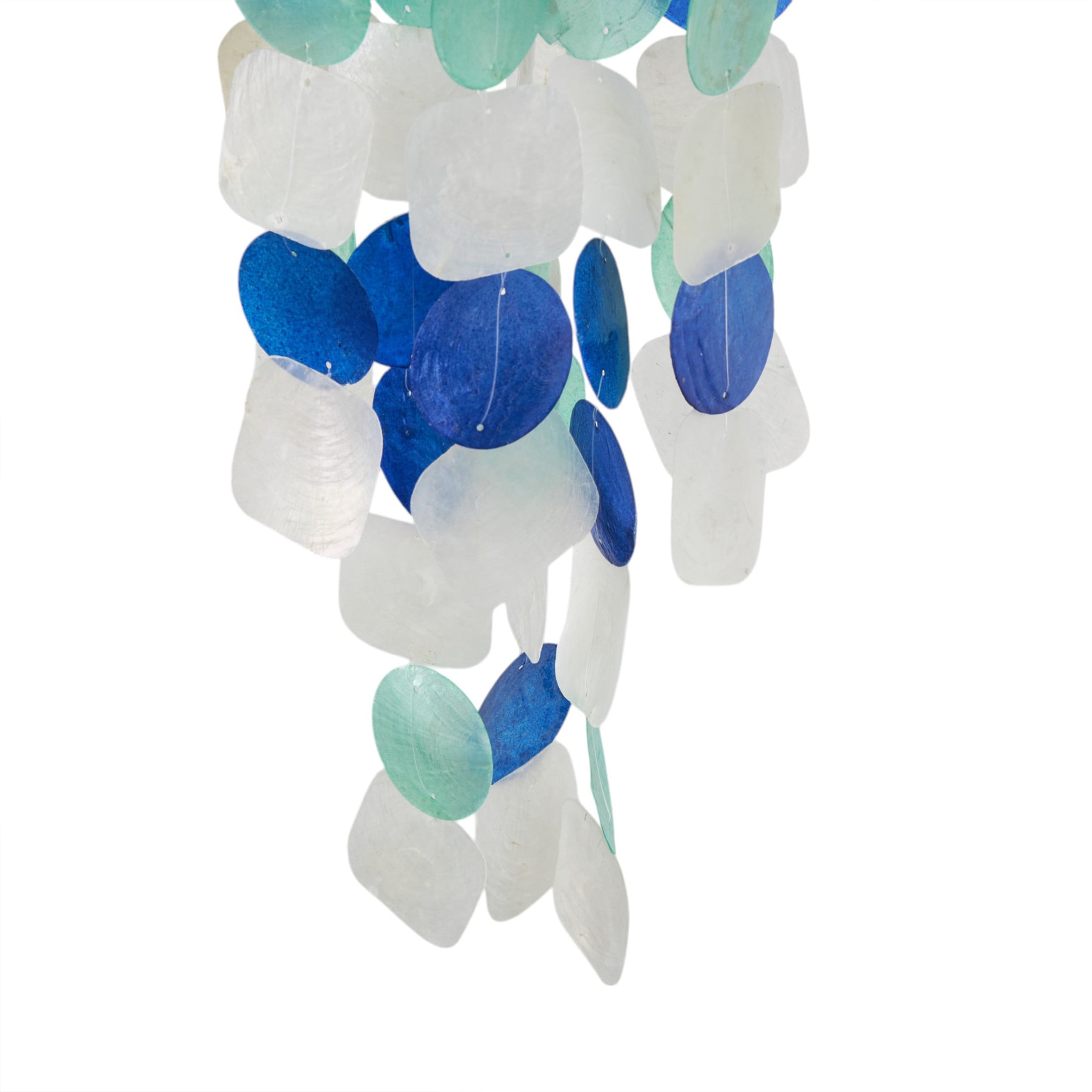 DecMode 5" White Capiz Shell Waterfall Geometric Windchime with Blue and Teal Accents