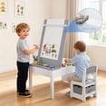 thumbnail image 6 of HiJob 5-in-1 Kids Art Table & Chair Set – Convertible Easel with Paper Roll Holder, Storage Drawers & Foldable Craft Desk, Toddler Activity Learning Center for Playroom, Gray, 6 of 11