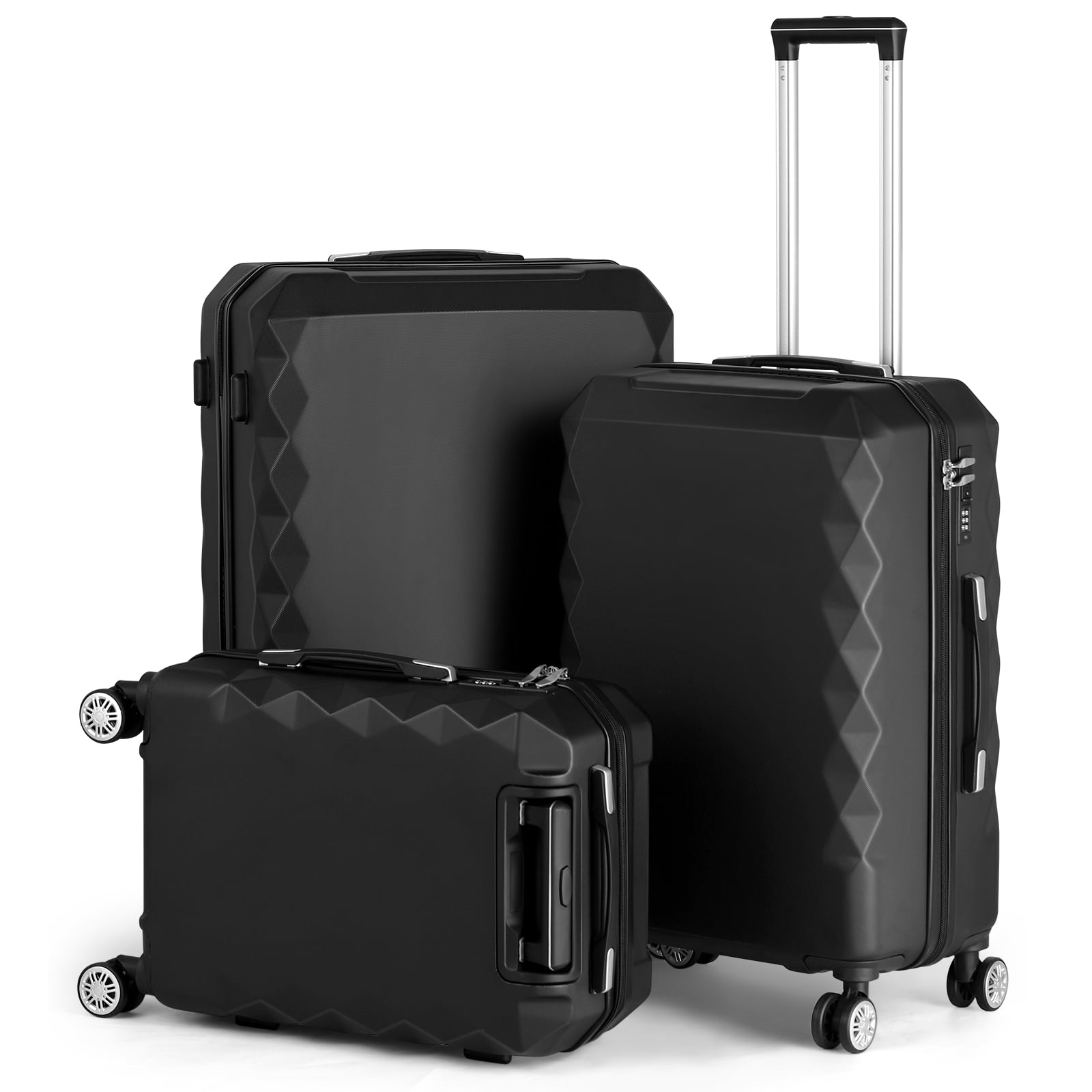 3PCS Hardshell Suitcase Set Roller Luggage Travel Set Spinner,Obsidian