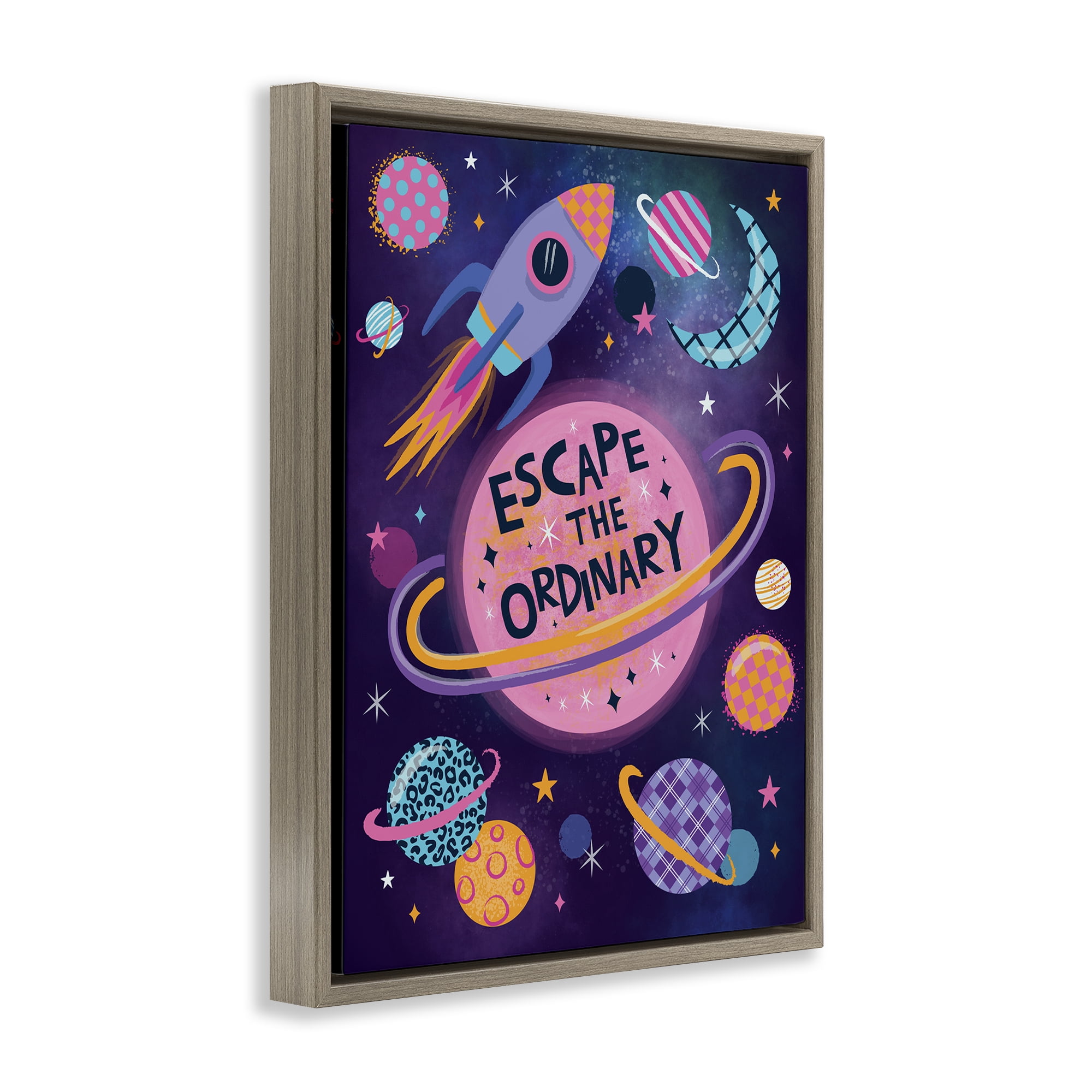 Stupell Industries Escape Ordinary Outer Space Astrology & Stars Painting Brown Floater Framed Canvas Art Print Wall Art, 17 x 21