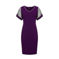 thumbnail image 3 of Womens Casual Solid Lace Short Sleeve Hot Drilling V Neck Slimming Party Dress Summer Boho Floral Formal Sundresses Wedding Guest Prom Bodycon Cocktail Dresses A68-30647, 3 of 6
