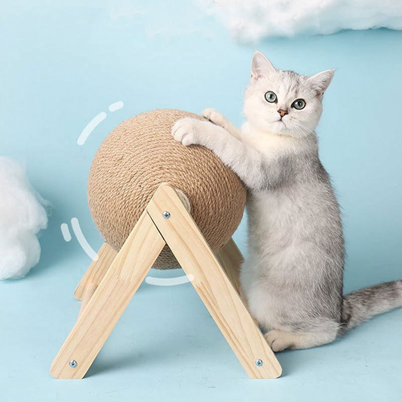 Striped Wooden Interactive Kitten Play Ball - Durable Sisal Rope Scratching Surface for Grinding Claws, Medium Breed Suitable, Indoor Cat Toy for Aggressive Scratching and Playtime Fun