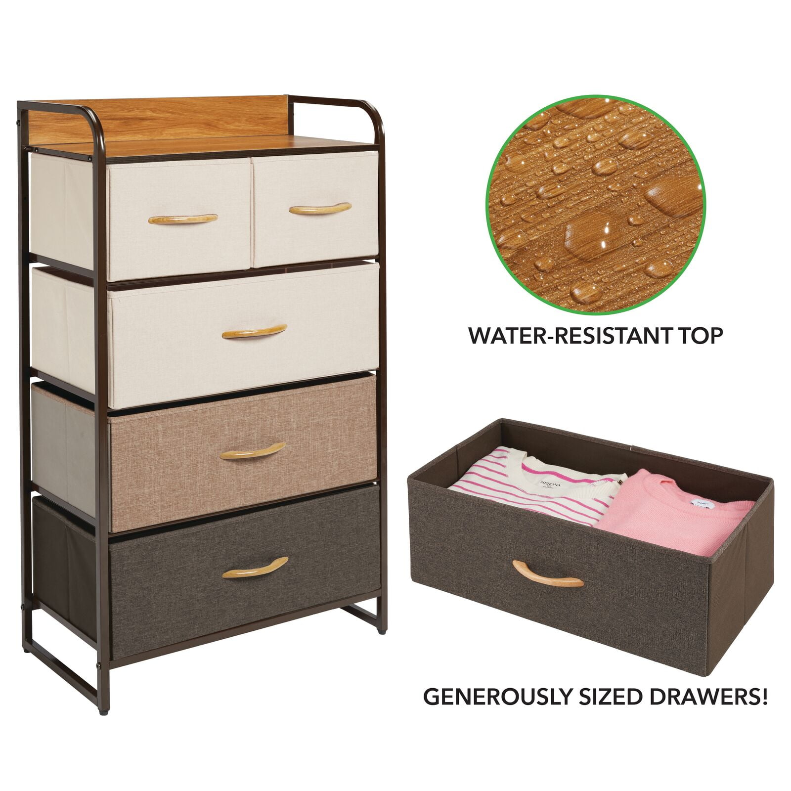 mDesign Bedroom Small Storage Chest, 5 Fabric Drawers - Multi/Espresso  Brown - Walmart.com