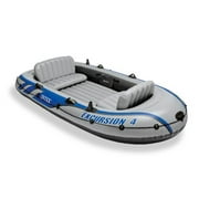 Intex Excursion 4 Inflatable Rafting Fishing 4 Person Boat Set with Oars and Pump
