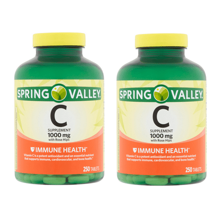 Spring Valley Vitamin C Tablets, 1000 mg, 250 Ct, 2 (Best Vitamin C Brand For Glutathione)