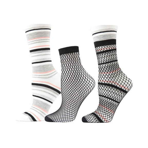 MeMoi Three-In-One Striped Crew & Fishnet Sock - Mens - Male