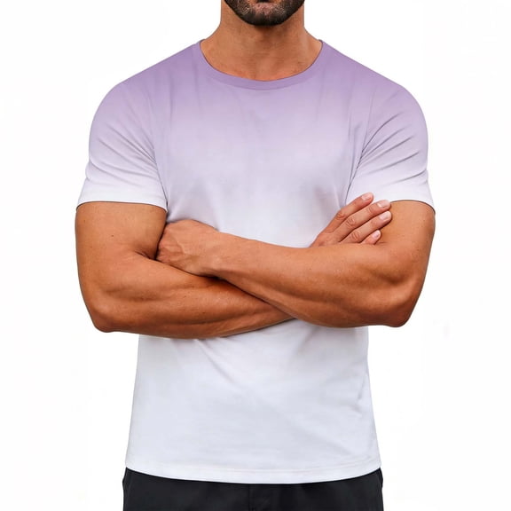 PNTUTB Summer Casual Fashion Gradient Short Sleeve Loose Comfortable Round Neck Pullover Tops for Men and Women