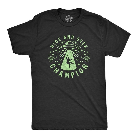 Mens Hide and Seek Champion Alien T Shirt Funny UFO Space Graphic Novelty Tee Graphic Tees