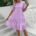 thumbnail image 3 of WMTBSRSW Women's Summer Dress Crewneck Neck Eyelet High Waist A Line Swing Short Party Dresses Loose Casual Ruffle Sleeve Comfy Dress, 3 of 6