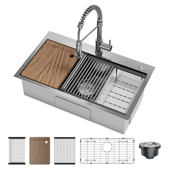 Yiwa Stainless Steel Drop-In Kitchen Sink, Single Bowl Top Mount Sink