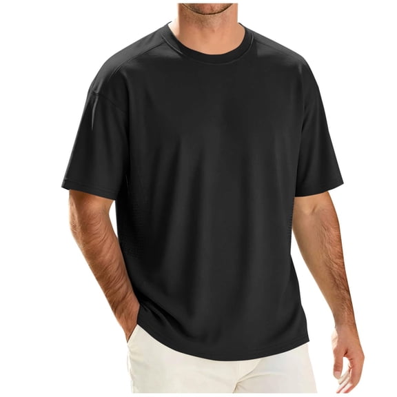 successthop Oversized Gym Shirts for Men Crewneck Short Sleeve TShirt Big and Tall Tops Breathable Solid Workout Clothes