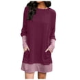 thumbnail image 1 of CEHVOM Robe Mini Décontractée pour Femmes Col Rond Ample Couleur Unie Patchwork Manches Longues Poches, 1 of 8