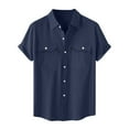 thumbnail image 7 of Wrtxtat Linen Button Down Shirts for Men Big and Tall Regular Fit Casual Summer Short Sleeve Cotton Hawaiian Beach Vacation Dress T-Shirts Tops with Pockets Z-Navy XXXL, 7 of 7