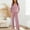 Pink, variant on Women's 2 Piece Ribbed Matching Outfit Set Button V Neck Long Sleeve Shirts Wide Leg Long Pants Loose Casual Lounge Sets Elastic Waist Drawstring Pants Loungewear Pajamas Tracksuit