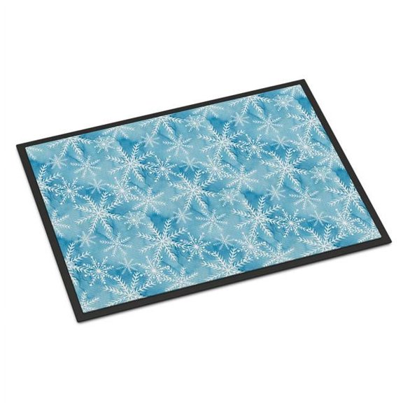 Watercolor Snowflake on Blue Indoor or Outdoor Mat - Blue - 24 x 36 in.