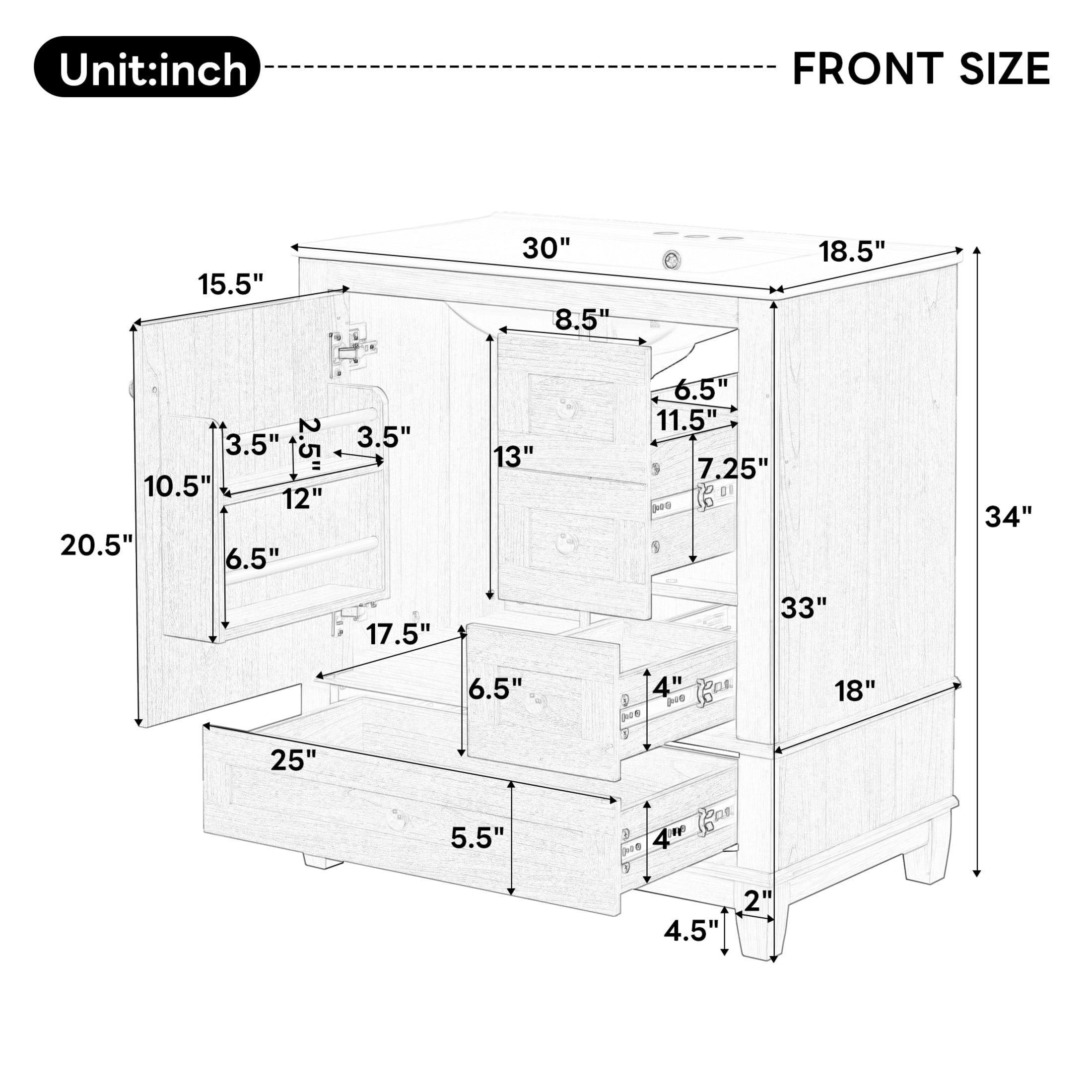 Christopher Knight Home 30" Bathroom Vanity with Ceramic Sink, Soft-Close Door and 3 Drawers, Natural Wood