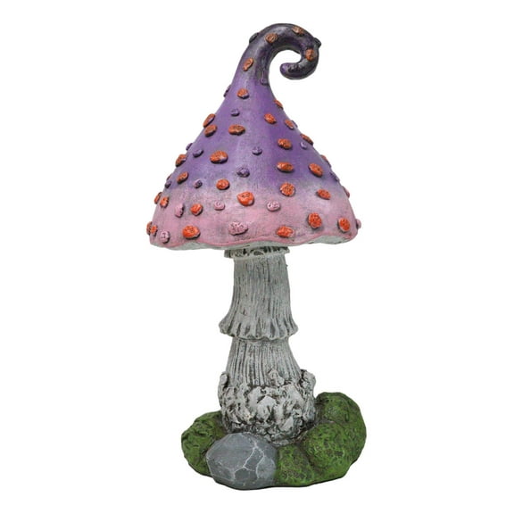 Fairy Garden Giant Spotted Purple Crooked Toadstool Mushroom Figurine 17"H