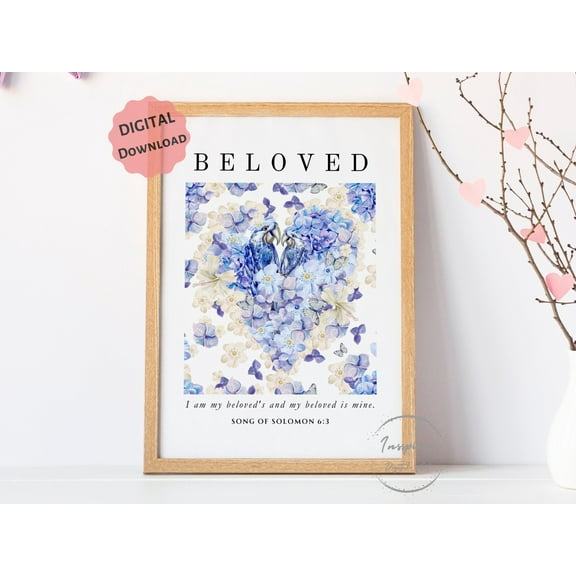 369 Prints song Of Solomon 6:3, I Am My Beloved'S, Modern Bible Verse Wall Art, Blue Hydrangea Sign, Christian Home Decor, Poster Only