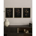 thumbnail image 2 of Vintage Framed Botanical poster Wall Art Set 3 Piece, Dark Background Minimalist Floral Prints, Moody Neutral Black Gold Modern Flower Artwork, Rustic Living Room Bedroom Office Decor, 2 of 6