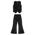 thumbnail image 3 of vastwit Kids Girls Boys Sequins Hip-hop Jazz Dance Outfit Vest Waistcoat Top Shirt+Flared Pants Streetwear Black 150, 3 of 5