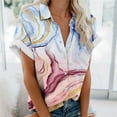 thumbnail image 2 of CEHVOM Blouse Décontractée pour Femmes à Col à Revers Manches Courtes Imprimé Chemise Ample Boutons Cardigan Liquidation, 2 of 5