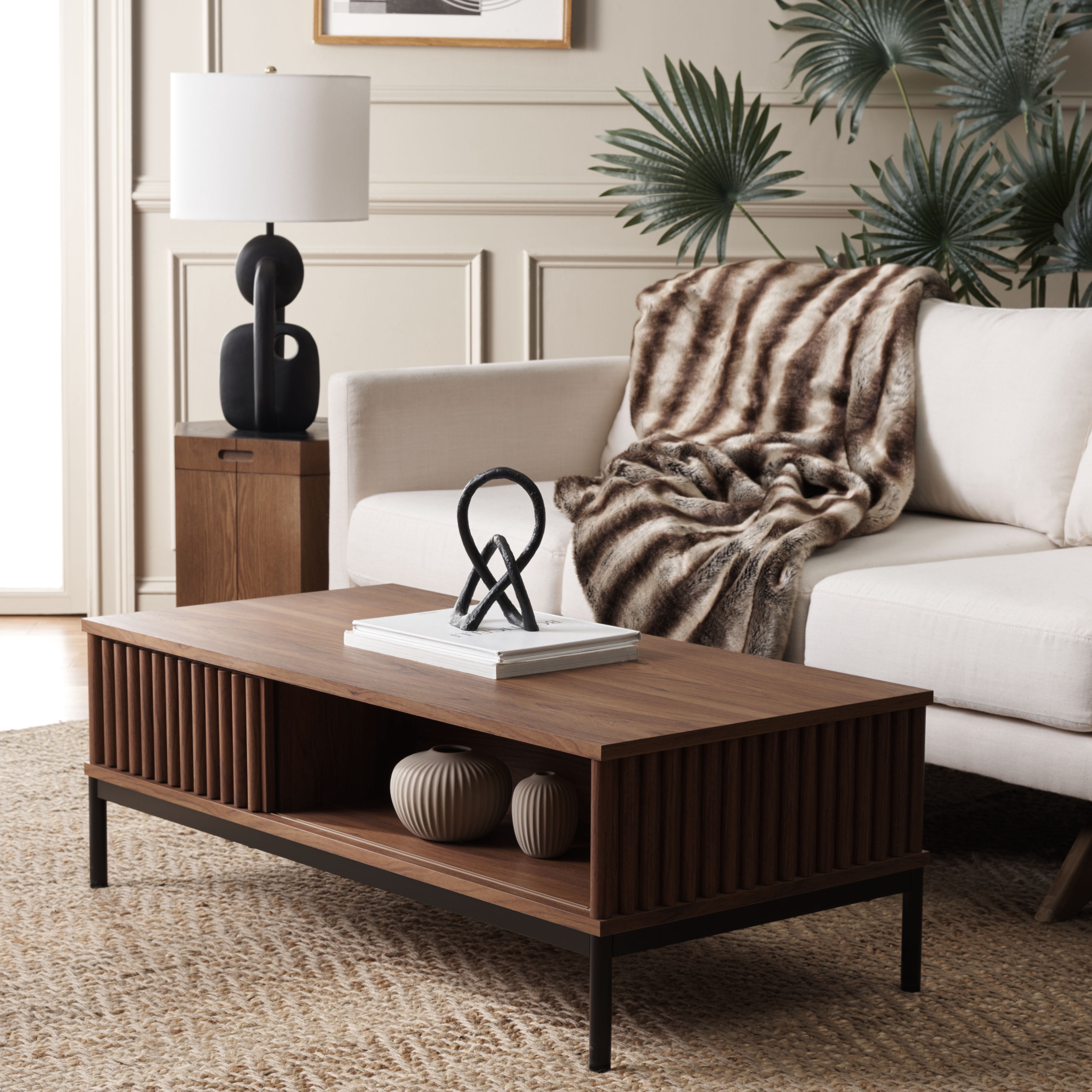 SAFAVIEH Lylia Contemporary 2 Door Wood Coffee Table, Walnut/Black